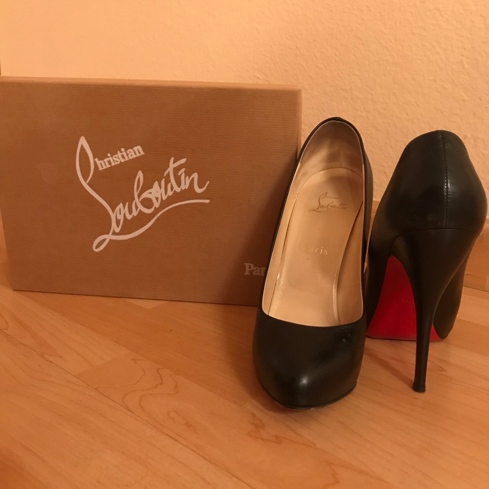 Christian Louboutin Black Leather Platform Pumps with Signature Red Soles